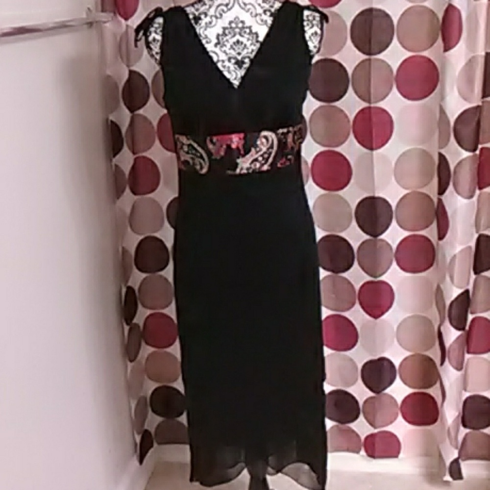 Little black dress with asian style accent waist